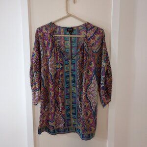 Nicole Miller Blouse, Sheer, Loose Fitting, 3/4 Sleeves, Floral Paisley, Size LG